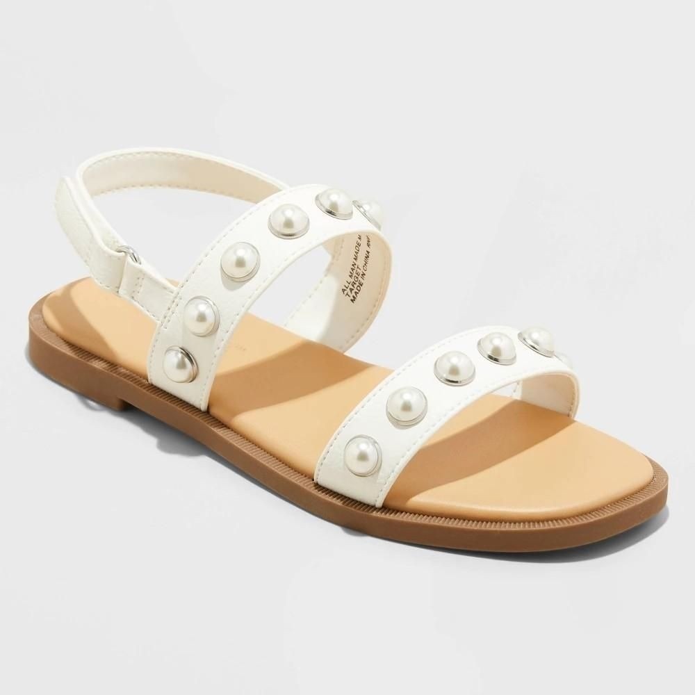 Kids' Eve Pearl Sandals Cat & Jack White 1 Ankle Strap Open Toe